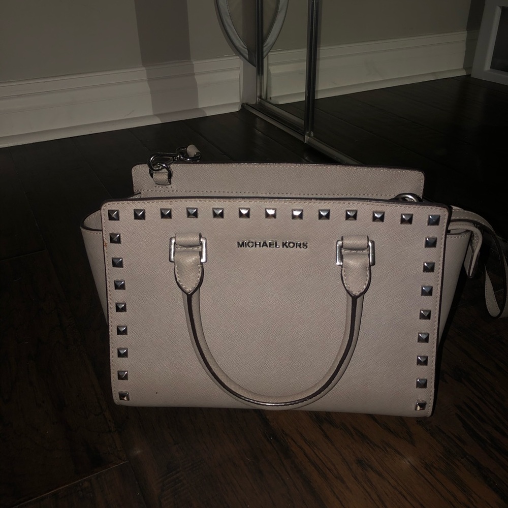 grey studded michale kors purse